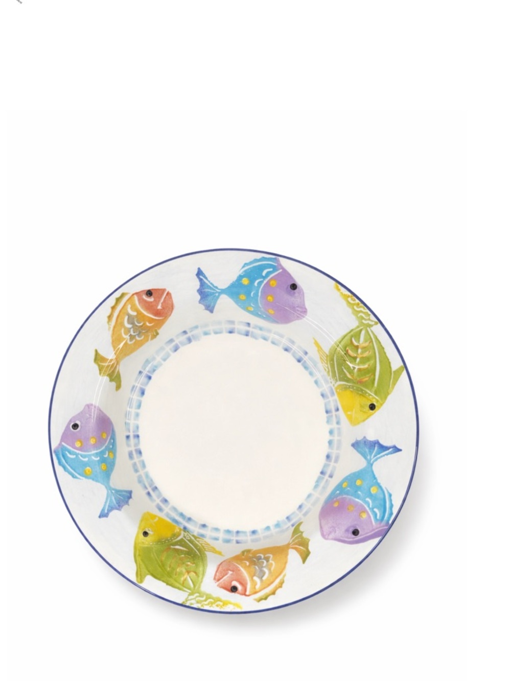 Vintage World Market Italy Hand Painted Fish Large Stoneware Serving‎ Bowl 14"